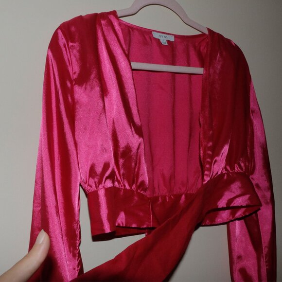 Hot Pink Satin Blouse - HONEY - Picture 3 of 11